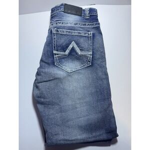 True Luck Mens Straight Leg Jeans 34x30 Medium Wash Blue Contrast Stitching